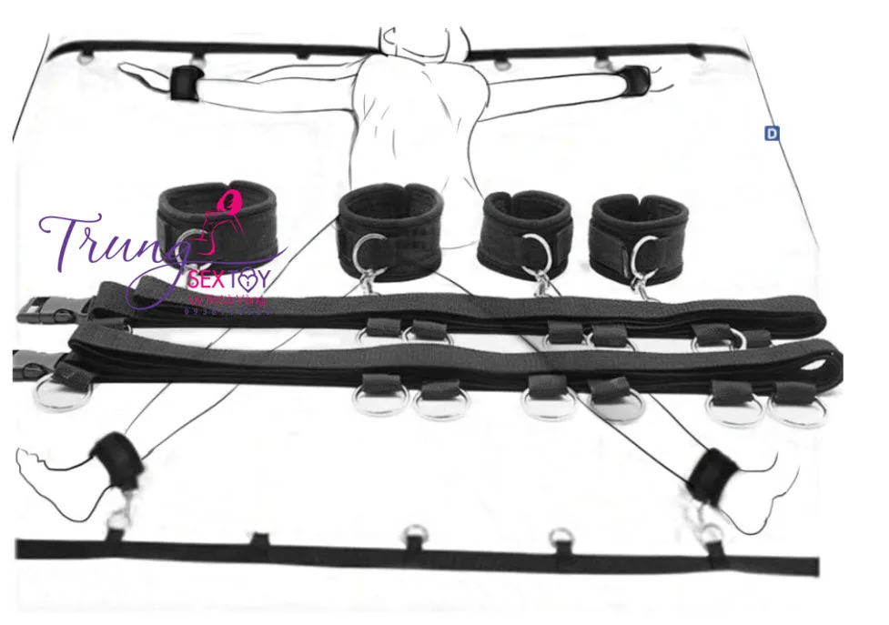 BDSM Adjustable Bed Restraints Leather Bondage Kit — hình 3