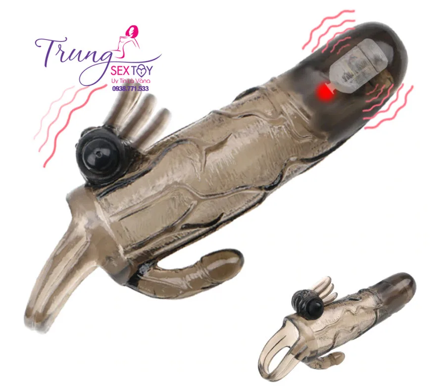 Double Head Vibrating Black Condom Enhance Pleasure — hình 8