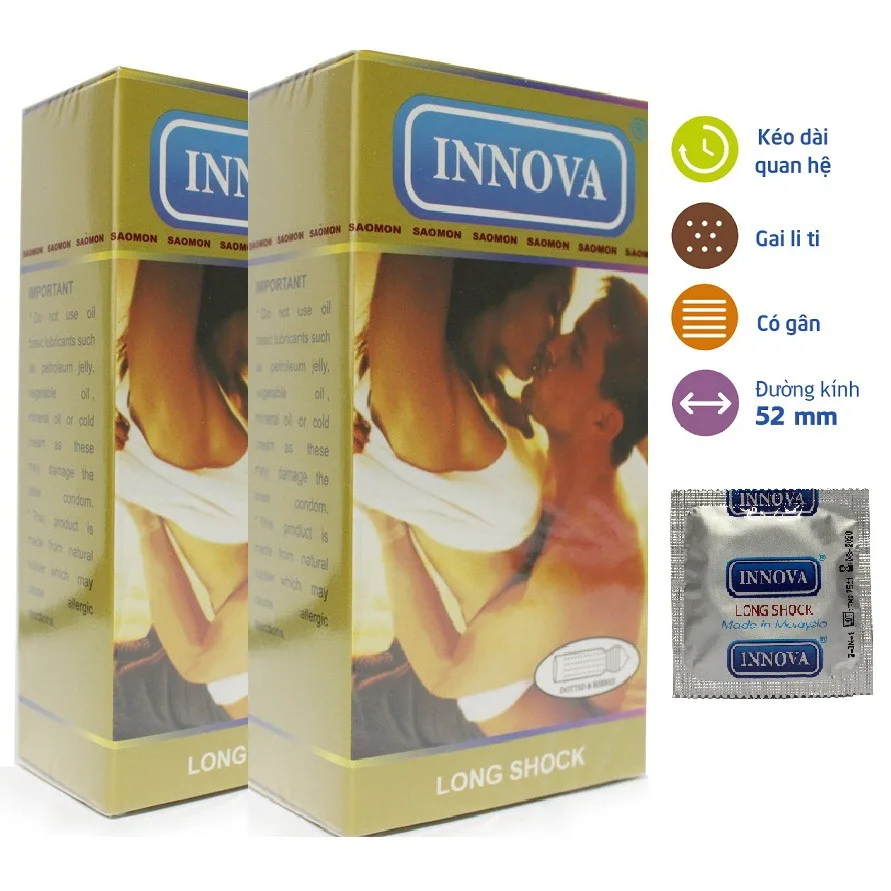 Innova Yellow Ribbed Condom Long Lasting 12pcs Latex Box