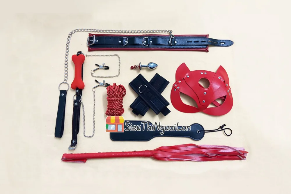 9 Piece BDSM Kit Leather Mask Restraints Stainless Steel — Perfect for Couples and Individuals Seeking Excitement