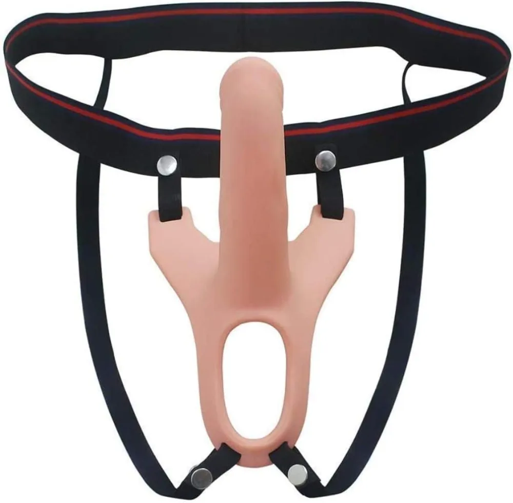 Hollow Strap-On Curved Silicone Male Enhancement Toy — hình 6