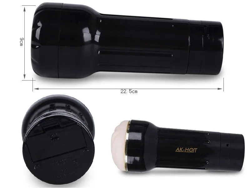 AK-HOT Realistic Vibrating Silicone Male Masturbator Black — hình 4