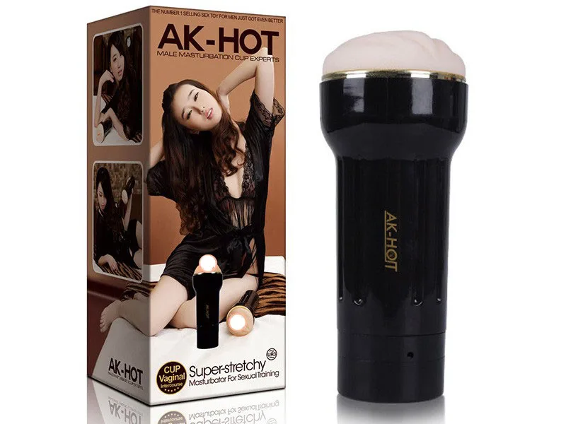 AK-HOT Realistic Vibrating Silicone Male Masturbator Black — hình 8