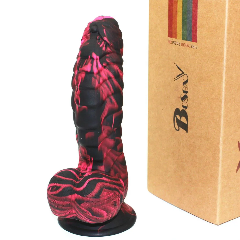 Besexy Red Black 18.5cm Suction Base Medical Silicone — hình 5