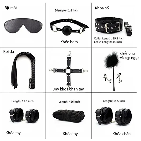 Premium Leather Bondage Set 10pcs Luxury BDSM Kit — hình 3