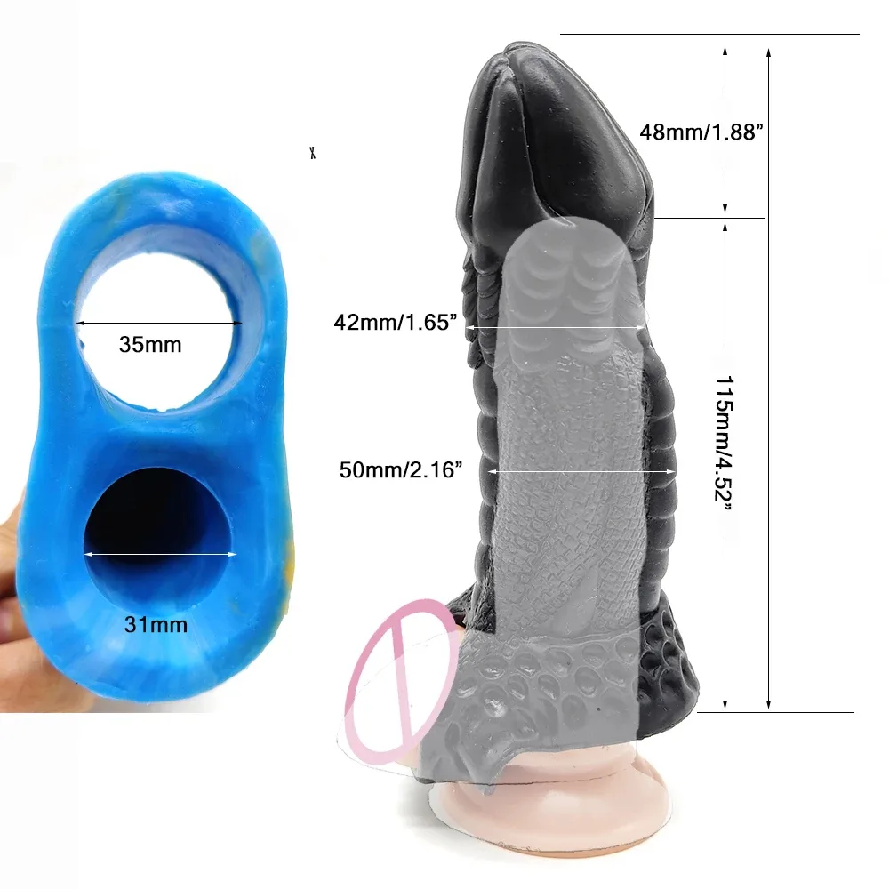 Dragon Scale Mega Size Ribbed Strap-On with Harness — hình 6