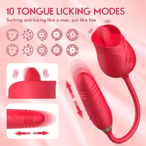 Rose Tongue Vibrator Powerful Thrusting Clitoral Stimulator — hình 3