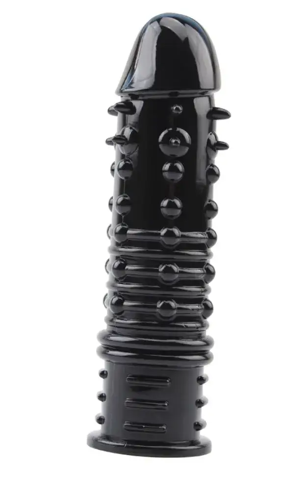 BD25A Black Spiked Textured Condom Dildo Super Soft — Unleash Heightened Sensations with Spiral & Nodules