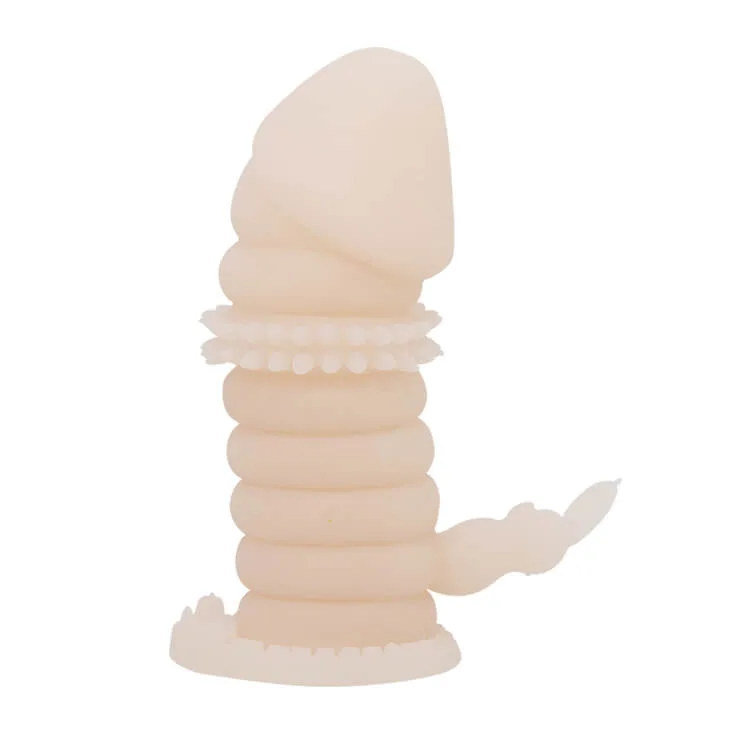 Soft Silicone Penis Sleeve with Rings for Size & Pleasure — Crafted from ultra-soft brown silicone, this sleeve