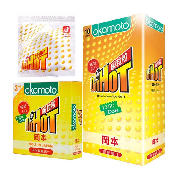 Okamoto Dot de Hot Textured Warming Condom — This condom features a distinctive design from the renowned