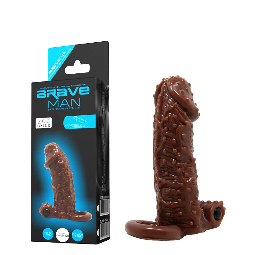 Brave Man Brown Cock Sleeve Condom with Strap Enhance Size