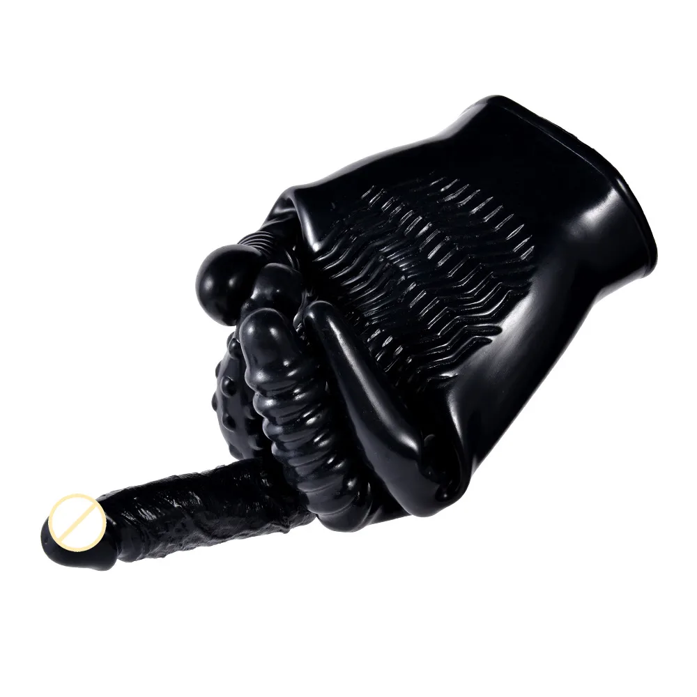 Ribbed Vibrating Sensual Gloves Male Masturbator PVC 18cm — hình 4