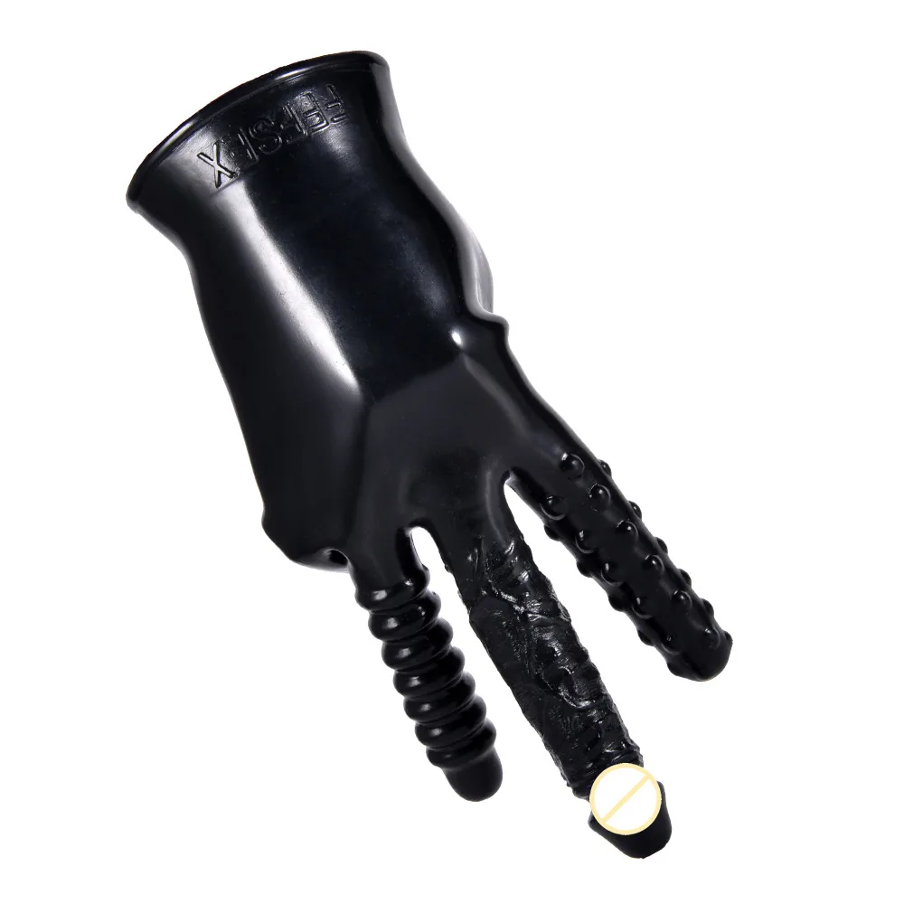 Ribbed Vibrating Sensual Gloves Male Masturbator PVC 18cm — hình 2