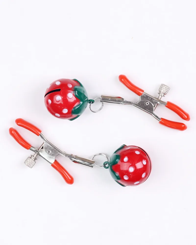 Strawberry Nipple Clips BDSM Metal Silicone Adjustable — Unique Strawberry Bell Design for Sensory Delight