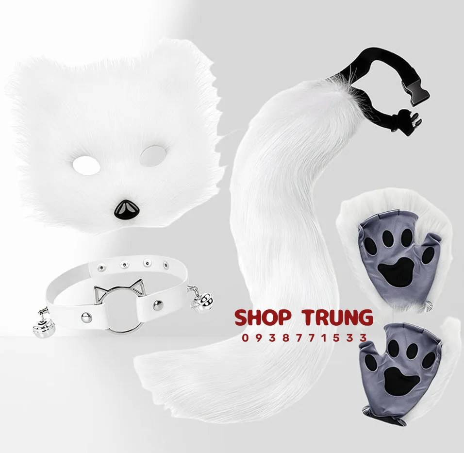 Fluffy Pet Costume Adorable Furry Cosplay Kit Cat Fox Wolf — hình 8