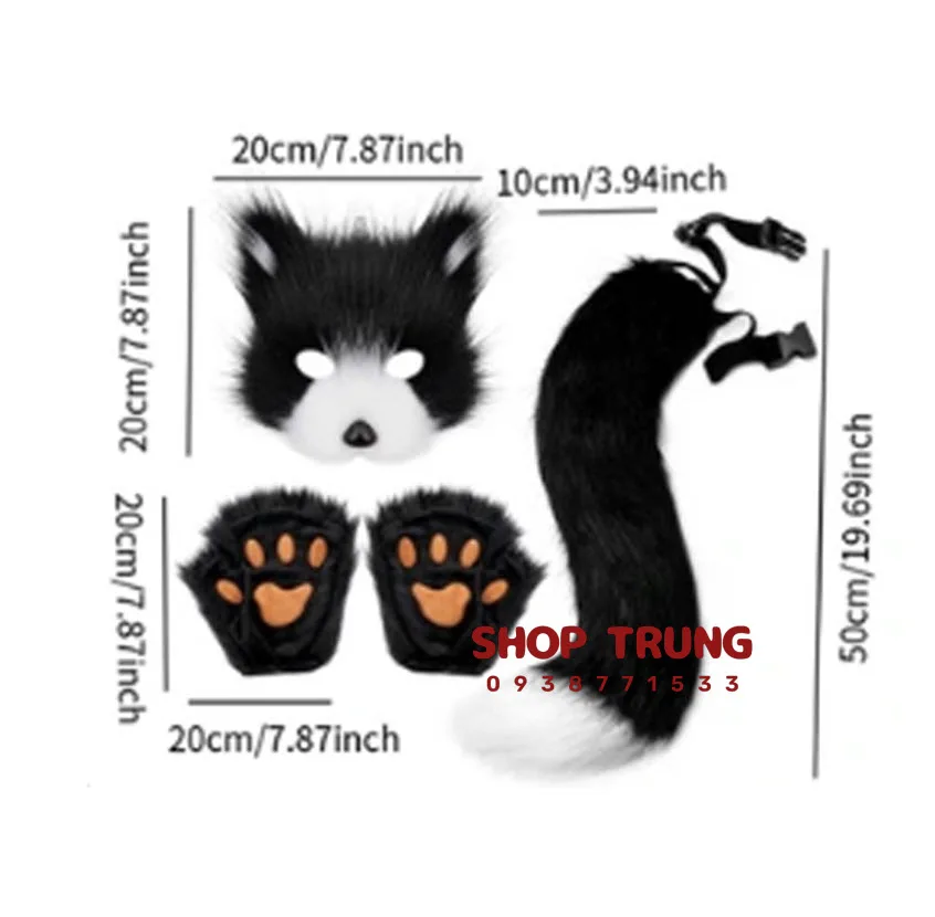 Fluffy Pet Costume Adorable Furry Cosplay Kit Cat Fox Wolf — hình 7