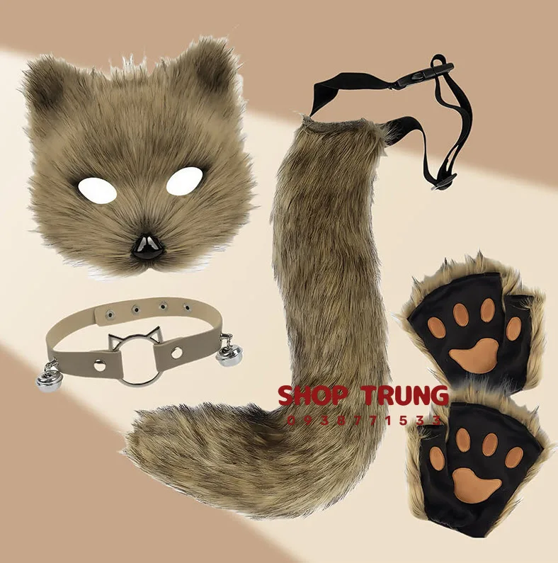 Fluffy Pet Costume Adorable Furry Cosplay Kit Cat Fox Wolf — hình 2