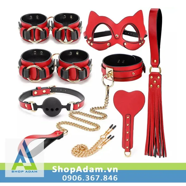 8-piece premium red BDSM leather bondage kit stainless steel — Exquisite Design and Premium Materials