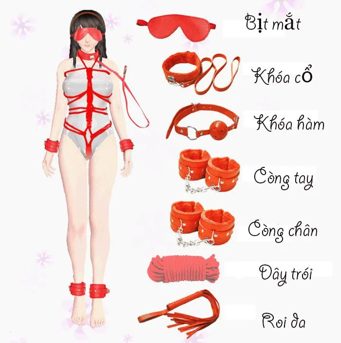 QT07 7-Piece Red BDSM Toy Set - Leather & Metal Excitement — Product Specifications