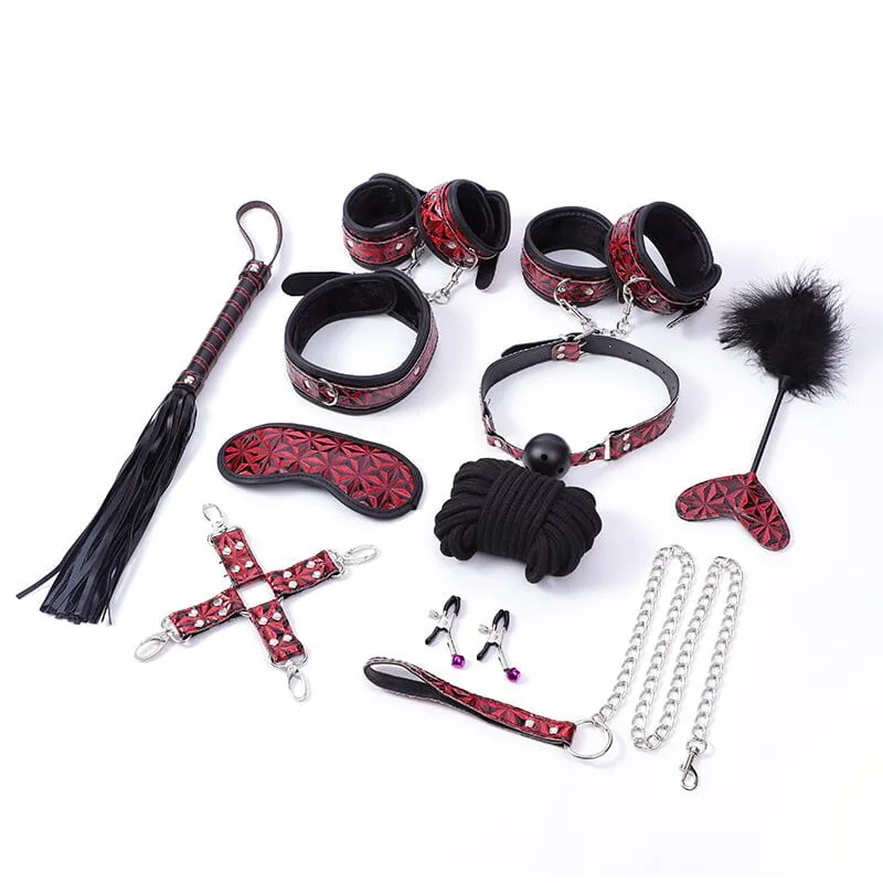 10-Piece Red-Black BDSM Leather Bondage Set Couples — hình 2