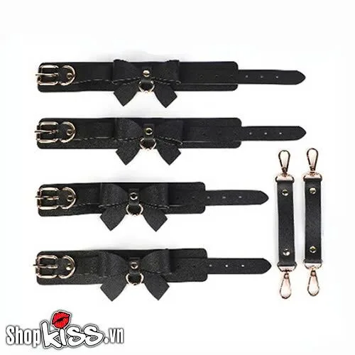 Black 5-piece BDSM bondage set with PU leather & metal for — Crafted for couples who yearn for excitement and