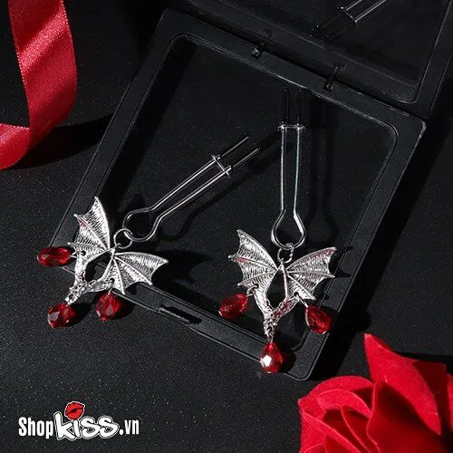Black Wing BDSM Nipple Clamps Sexy Erotic Metal Cotton — hình 4