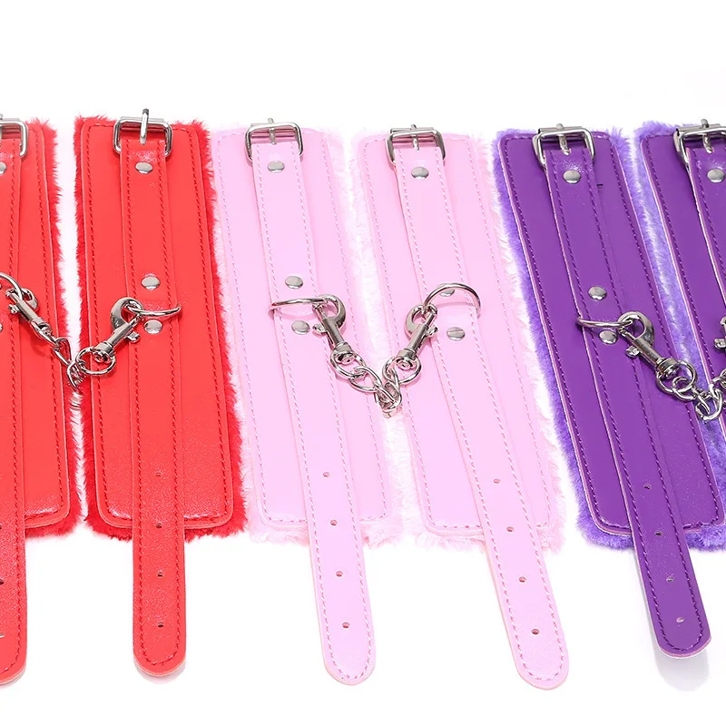 Soft Fur-Lined Leather Handcuffs in Multiple Colors for — hình 2