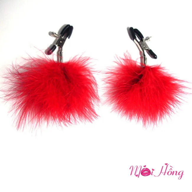 Metal Nipple Clips with Feather Tickler Pleasure Accessory — hình 4