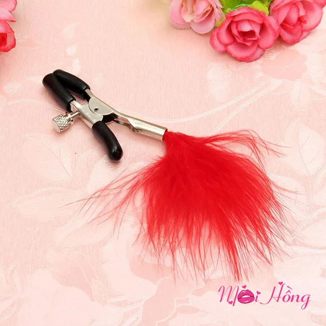 Metal Nipple Clips with Feather Tickler Pleasure Accessory — hình 5
