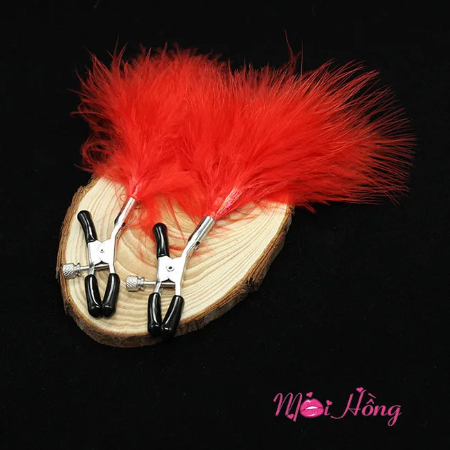 Metal Nipple Clips with Feather Tickler Pleasure Accessory — hình 2