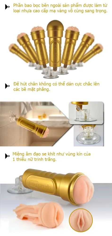 Gold Plated Wall-Attached Premium Male Masturbator – Soft — hình 5