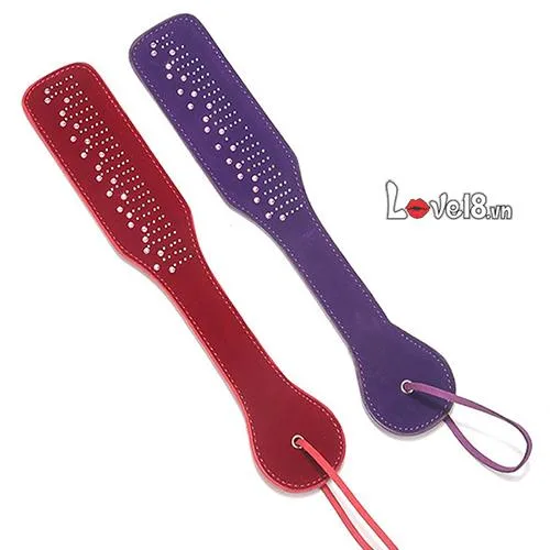 Long Handle Leather Paddle BDSM Spanking Red Purple — Elegant Design and Superior Materials