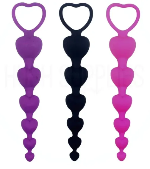 Heart-Shaped Silicone Anal Beads Massage 14.5cm — Thoughtful Design for Gradual Pleasure