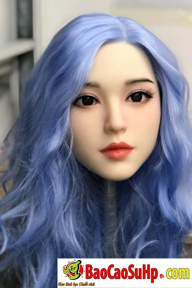 Blue Hair DDZ001 Silicone Realistic Love Doll Head — hình 3