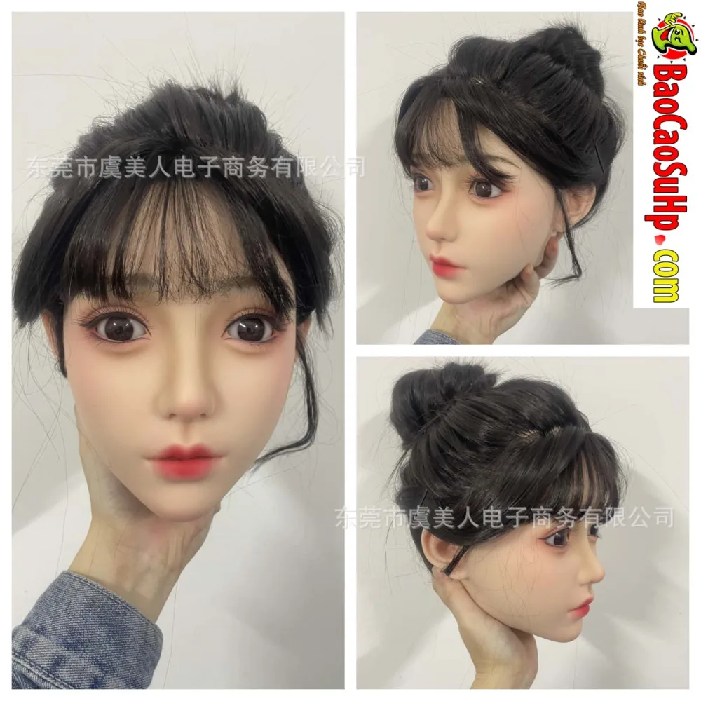 M170091 Full Silicone Hair-Implanted Makeup Doll Head — hình 4