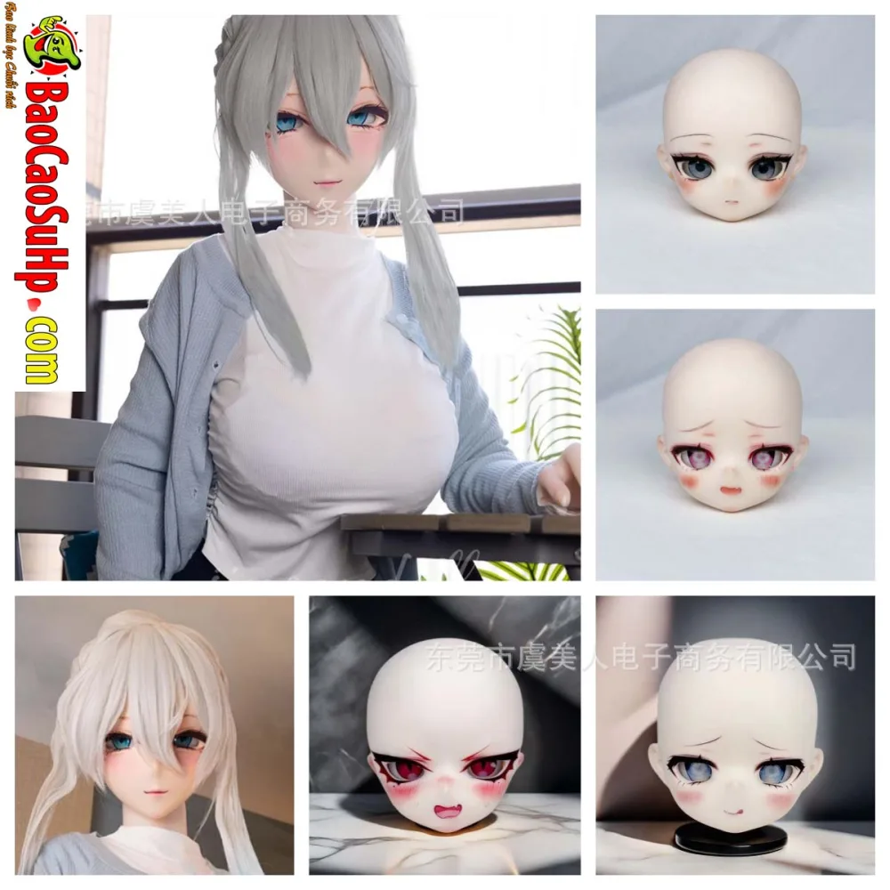 M170091 Full Silicone Hair-Implanted Makeup Doll Head — hình 2