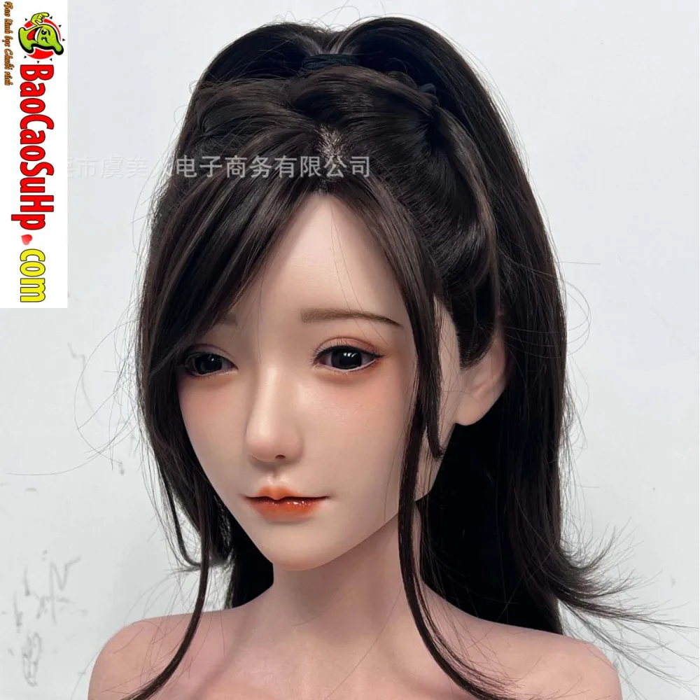 M170091 Full Silicone Hair-Implanted Makeup Doll Head — hình 6