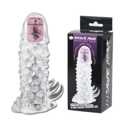 Brave Man Bi-Textured Vibrating Extension Condom Delay — hình 2