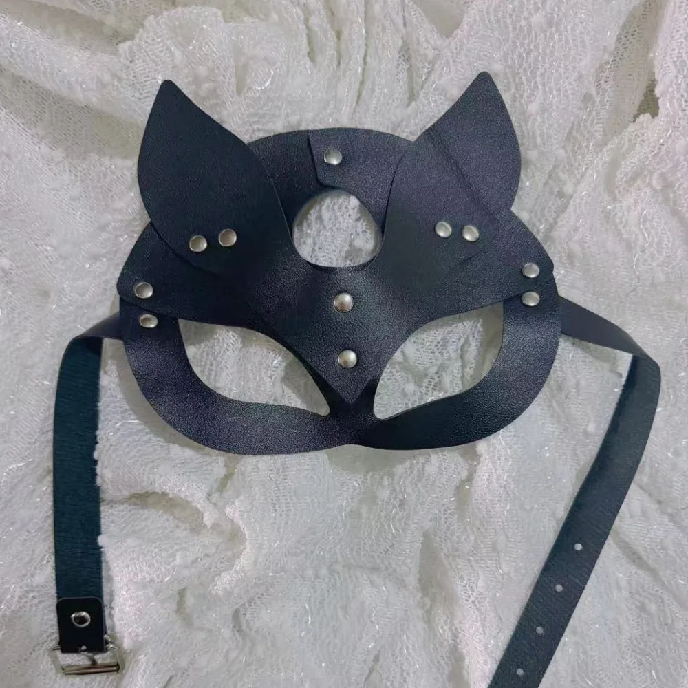 Cute Cat Ear Leather Mask Soft Flexible Easy Clean Play — hình 2