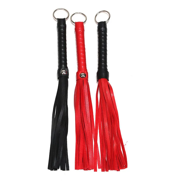 Black Red Leather Crop Whip Stimulating Sensation Toy — hình 2