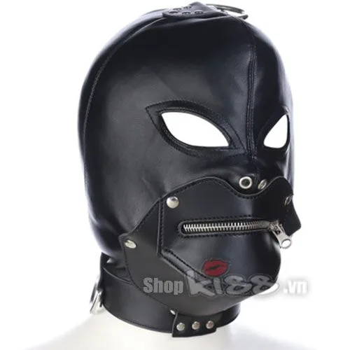 Black Demon Face Mask Zipper Mouth BDSM Accessory — hình 6