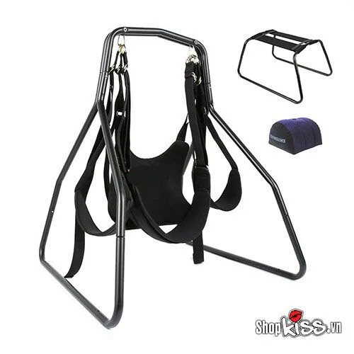 Acacia 3-in-1 Love Swing Chair Black Metal Silicone for — The Acacia swing ensures safe, erotic fun with its solid