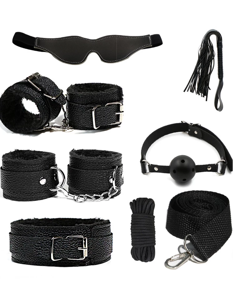 BDSM Combo 7-Piece Set Colorful Bondage Accessories — Unique 7-Piece BDSM Set in Four Captivating Colors