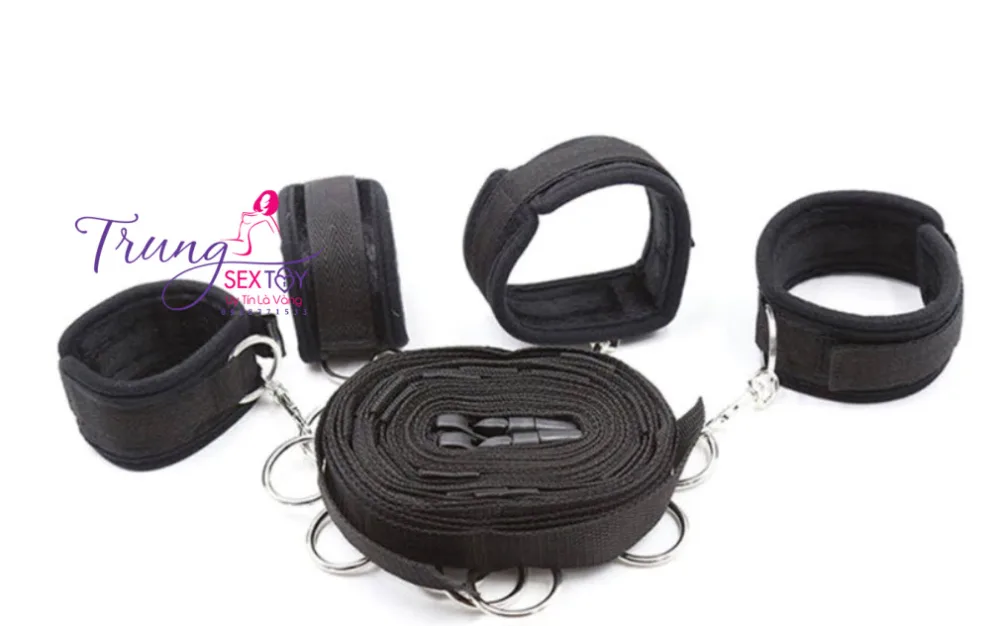 BDSM Adjustable Bed Restraints Leather Bondage Kit — hình 5