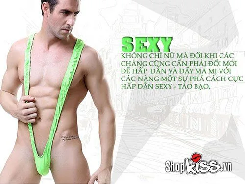 Feeshow Sexy Men’s V-String Mesh Underwear Blue — Unique Sexy V-Shape Design for Maximum Appeal