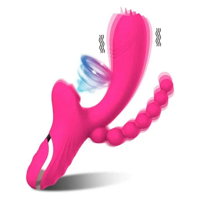 G-Spot Anal Vibrator Licking Sucking Silicone Sex Toy 10 — Unique Triple-Function Design for Comprehensive Stimulation