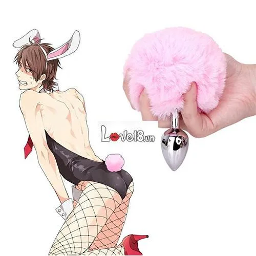 Stimulating Bunny Tail Anal Plug Silicone Stainless Steel — hình 2