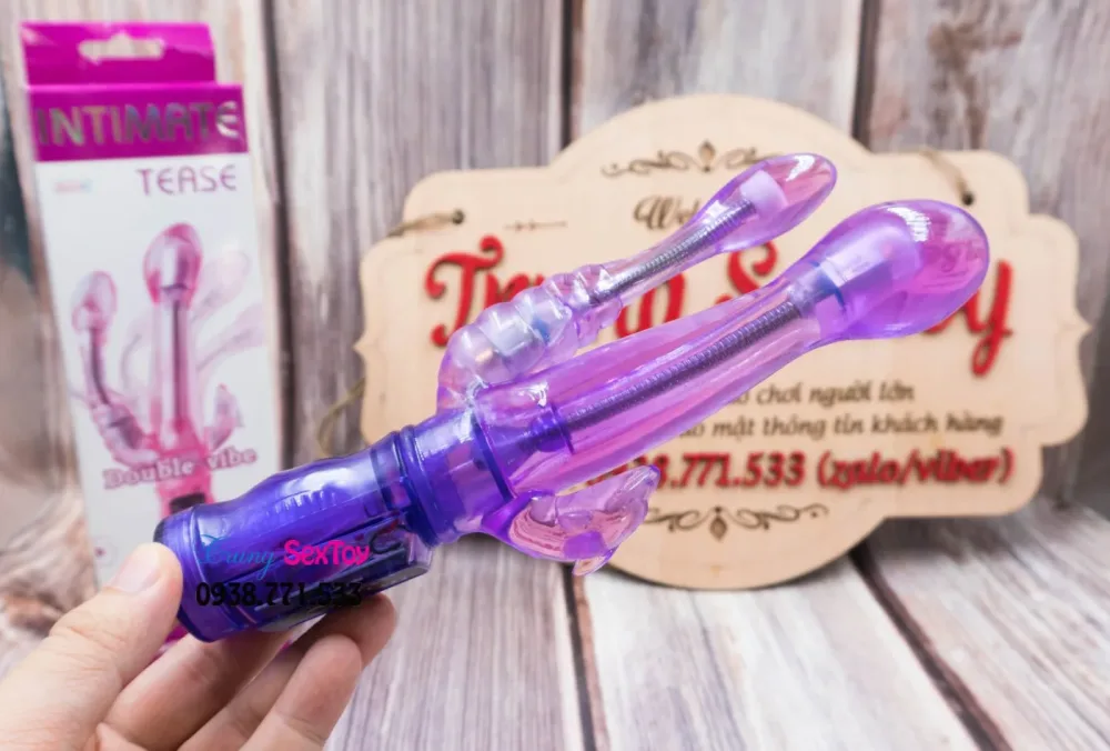 Tease Triple Head Vibrating Soft Silicone Dual Pleasure Toy — hình 4