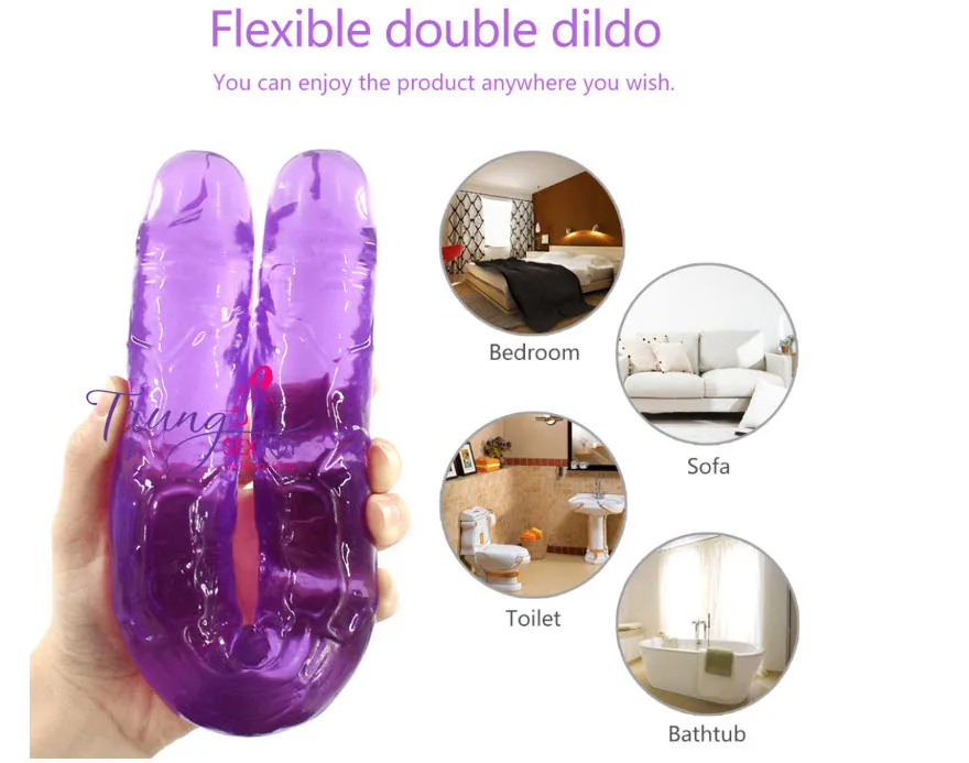 Double-Ended Dildo for Lesbian Couples Soft TPE in 4 Colors — Precise Specifications Highlighted
