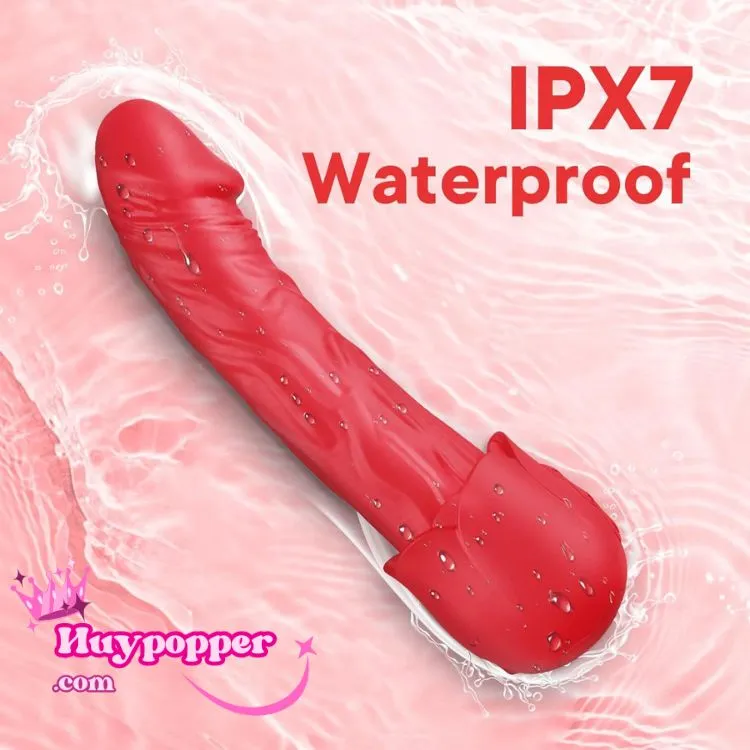 Rose Vibrating Handheld Silicone Dildo Waterproof — hình 5